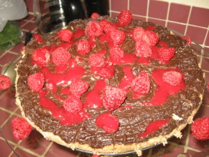 Kay's Carob Cacao Butter Pie with Raspberries